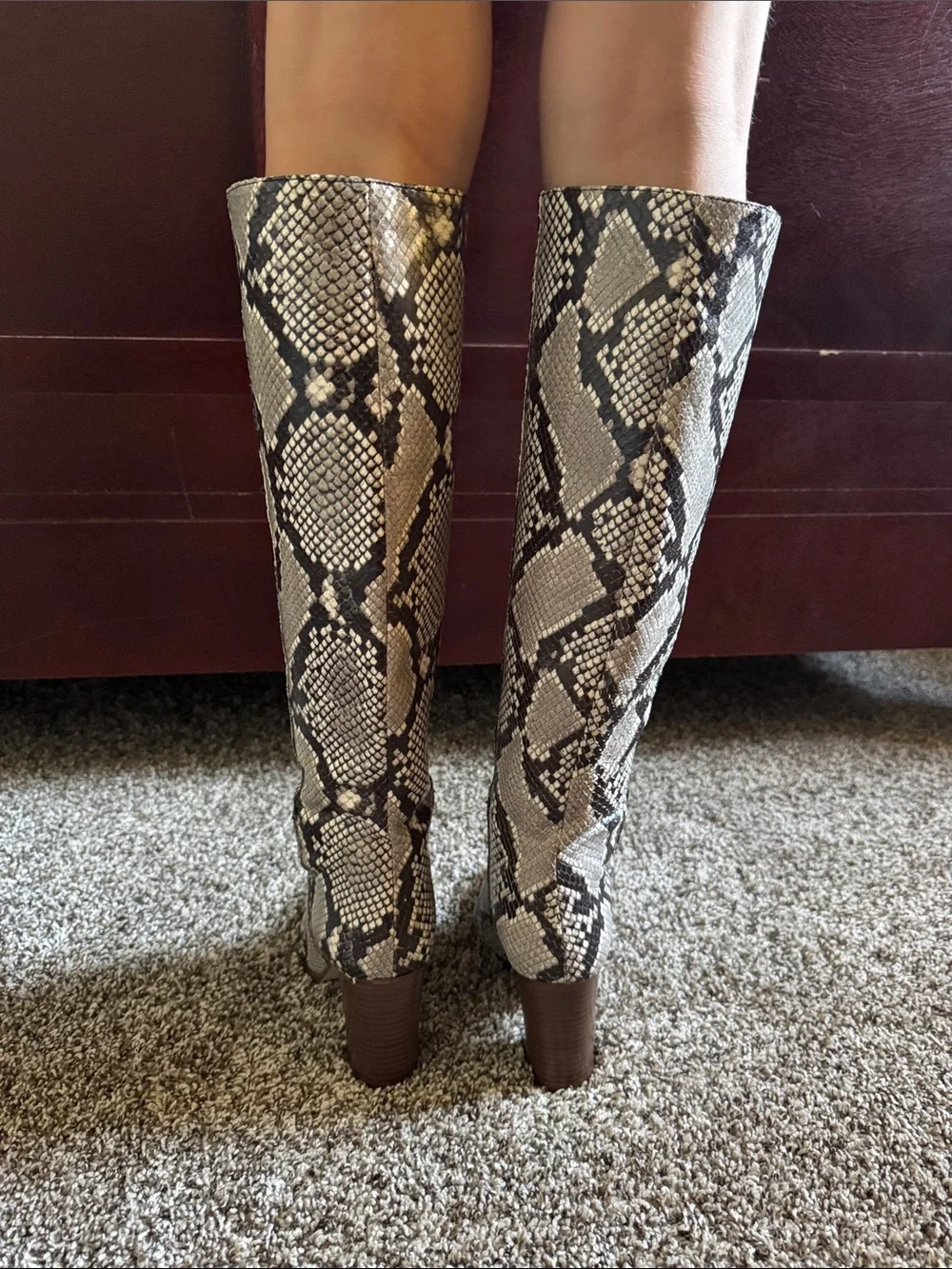 J. Crew Gray and Black Snake-Print Over-The-Knee Boots